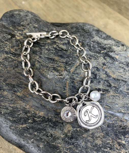 Custom Initial Charm Bullet Bracelet, Freshwater Pearl – Bullet