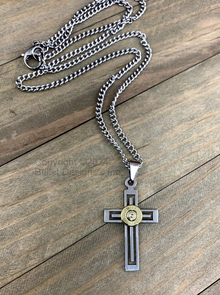 Stainless Steel Inset Men's Bullet Cross Necklace! – Bullet