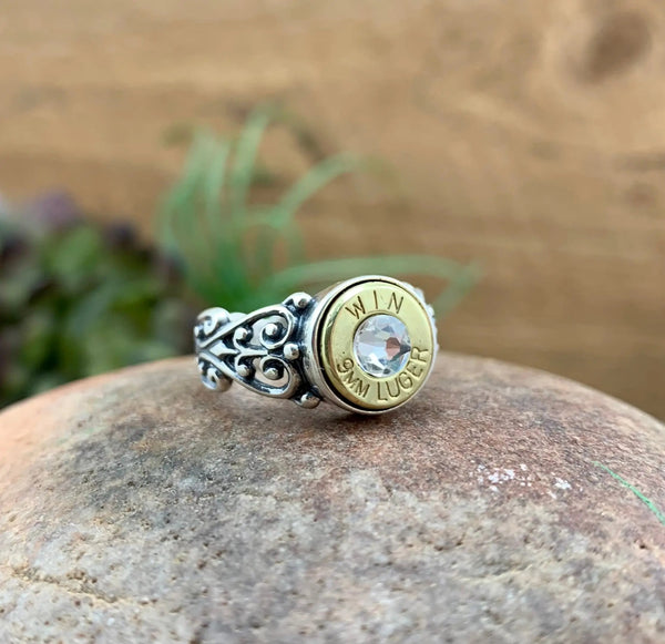 Custom Bullet Ring 9mm Brass or Nickel Sweetheart Antique Sterling Silver  .925 Jewelry