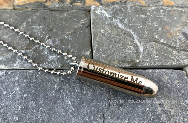 Silver Bullet, Custom Engraved Bullet Necklace, GOLD or DARK Engraving, 44 Mag, Personalized Necklace, Laser, Real Fired Bullet, Magnum