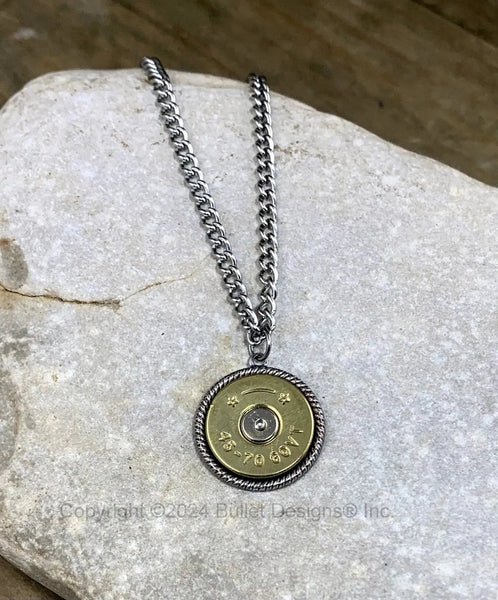 45-70 Antique Silver Bullet Necklace Stainless Steel Chain Custom