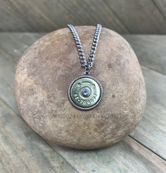 45-70 Antique Silver Bullet Necklace Stainless Steel Chain Custom