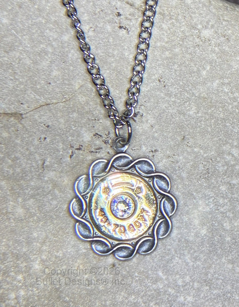 45-70 Custom Bullet Necklace, Vintage Inspired, Brass, Stainless Steel, Hand Crafted, Rope, Antique, Silver, Round