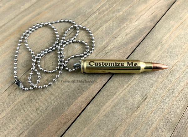 Ingraved Bullets Custom Engraved Brass Bullet Necklace, 308, 30-06, 223, 270 – Bullet ...
