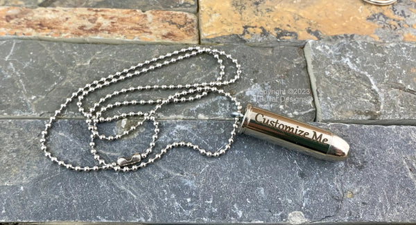 SILVER Bullet Custom Engraved Necklace, REAL Colt 45, Dark or Gold, Western, Choice of Necklace Length, Stainless Steel Ball Chain, Gabriola