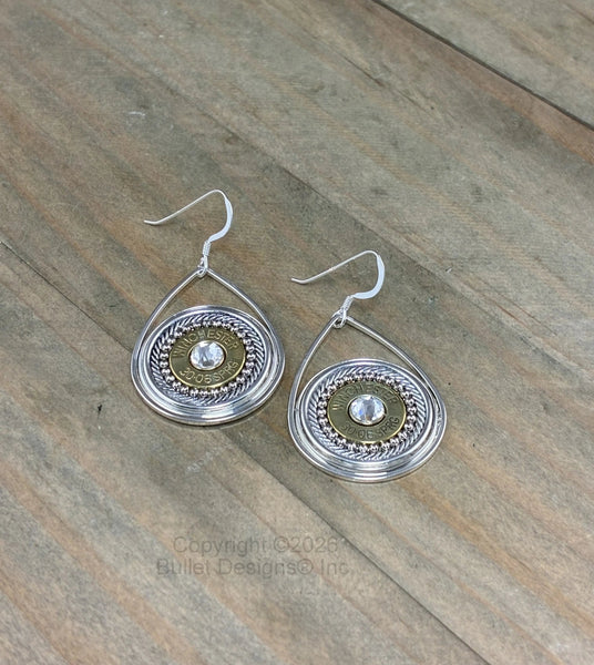 Bold & Beautiful Dangle Custom Bullet Earrings, Teardrop, Sterling Silver Earwires, 30-06, 308, 45 Auto, 270, 243