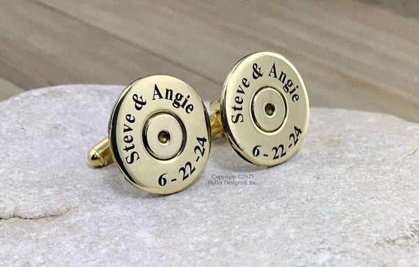 Custom Engraved 50 Caliber Bullet Cufflinks, 50 Caliber Brass Cufflinks, Personalized Cufflinks, Wedding, 50 BMG, 50 Cal, Gold Tone, Recycled, Unique