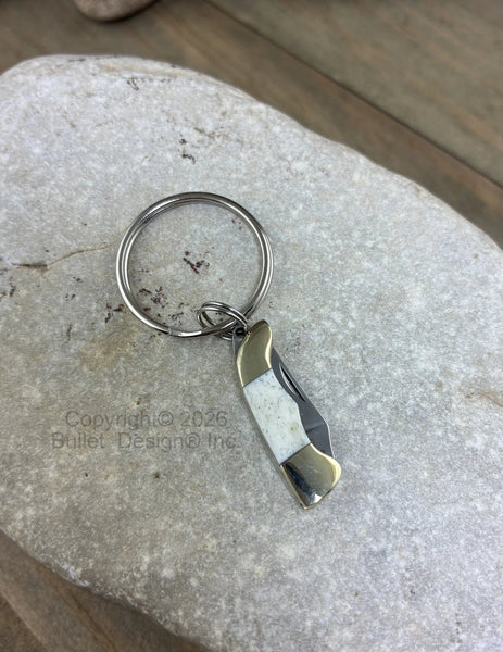 Tiny Knife Keychain, Bone Handle, Rough Rider Knife Keyring, Rough Ryder