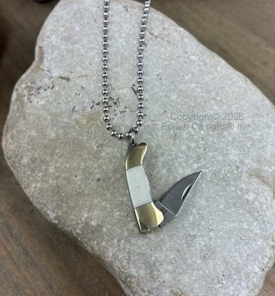 Knife Necklace, Rough Ryder Miniature, Tiny Knife Necklace, Unique Jewelry, Bone Handle, Knife Jewelry, Stainless Ball Chain, Custom Length