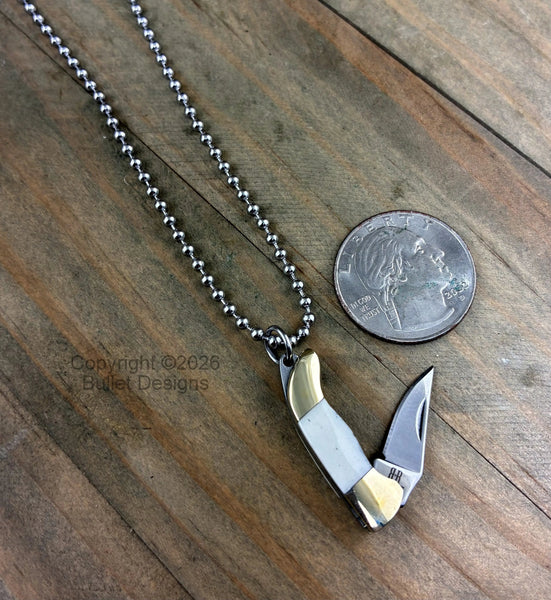 Knife Necklace, Rough Ryder Miniature, Tiny Knife Necklace, Unique Jewelry, Bone Handle, Knife Jewelry, Stainless Ball Chain, Custom Length