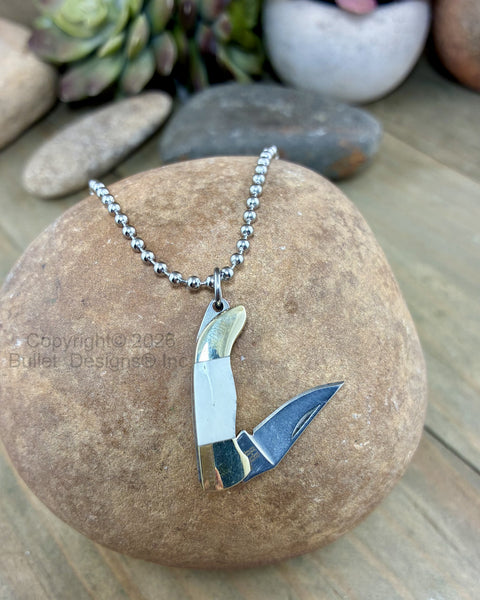 Knife Necklace, Rough Ryder Miniature, Tiny Knife Necklace, Unique Jewelry, Bone Handle, Knife Jewelry, Stainless Ball Chain, Custom Length