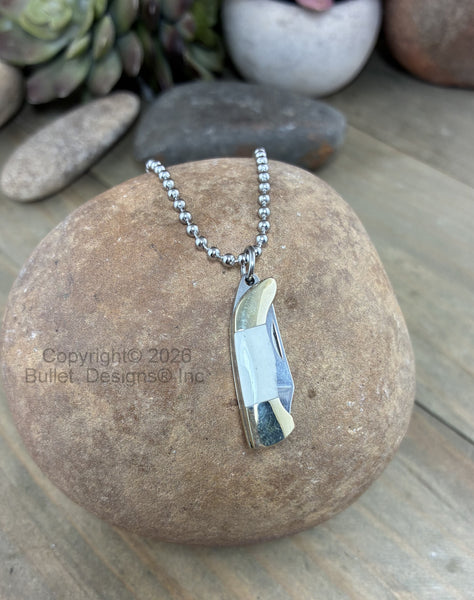 Knife Necklace, Rough Ryder Miniature, Tiny Knife Necklace, Unique Jewelry, Bone Handle, Knife Jewelry, Stainless Ball Chain, Custom Length