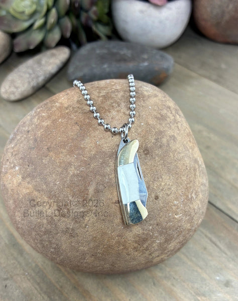 Knife Necklace, Rough Ryder Miniature, Tiny Knife Necklace, Unique Jewelry, Bone Handle, Knife Jewelry, Stainless Ball Chain, Custom Length