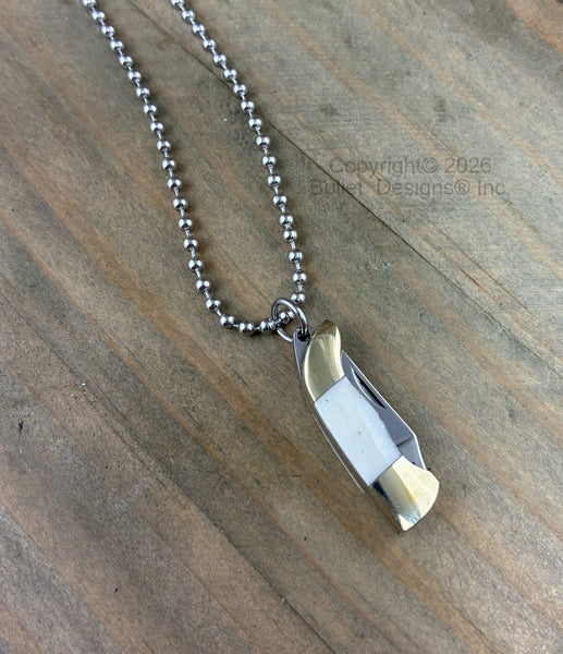 Knife Necklace, Rough Ryder Miniature, Tiny Knife Necklace, Unique Jewelry, Bone Handle, Knife Jewelry, Stainless Ball Chain, Custom Length