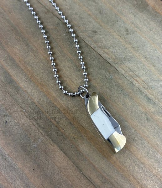 Knife Necklace, Rough Ryder Miniature, Tiny Knife Necklace, Unique Jewelry, Bone Handle, Knife Jewelry, Stainless Ball Chain, Custom Length