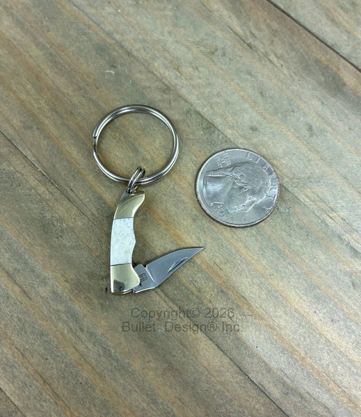 Tiny Knife Keychain, Bone Handle, Rough Rider Knife Keyring, Rough Ryder