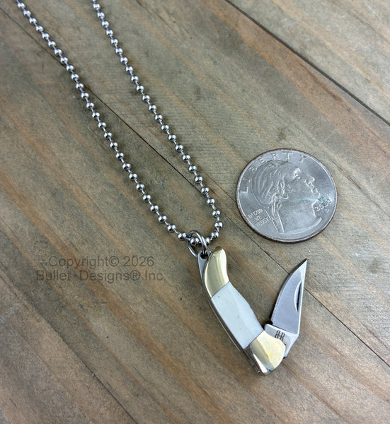 Knife Necklace, Rough Ryder Miniature, Tiny Knife Necklace, Unique Jewelry, Bone Handle, Knife Jewelry, Stainless Ball Chain, Custom Length