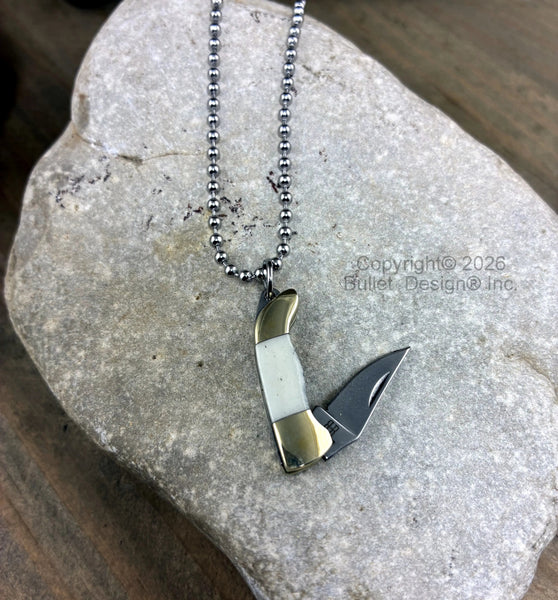 Knife Necklace, Rough Ryder Miniature, Tiny Knife Necklace, Unique Jewelry, Bone Handle, Knife Jewelry, Stainless Ball Chain, Custom Length