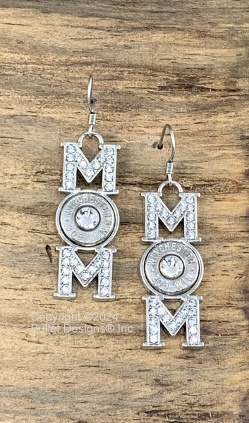 Mom Bullet Earrings, Choice of Bullet Caliber in Nickel or Brass,  308, 45 auto, 243, 30-06, Swarovski Crystal, Mother's Day Gift, Mom Gift