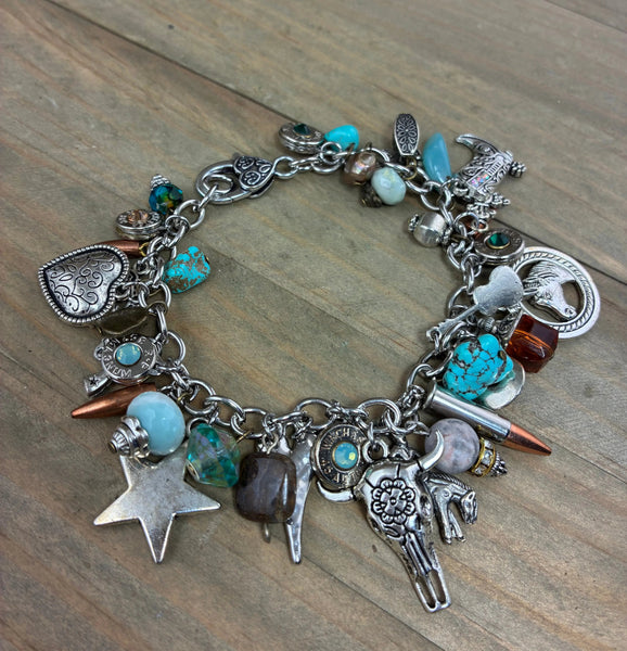 Wild Wild West Bullet Charm Bracelet with 37 charms, 14 reversible bullet charms