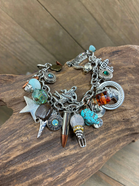 Wild Wild West Bullet Charm Bracelet with 37 charms, 14 reversible bullet charms
