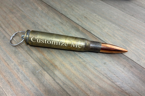 50 Caliber Antique Brass Engraved Bullet & Casing Keychain, 50 BMG, 50 Cal, DARK Engraving, Personalized, Custom, Engraving Optional (Copy)