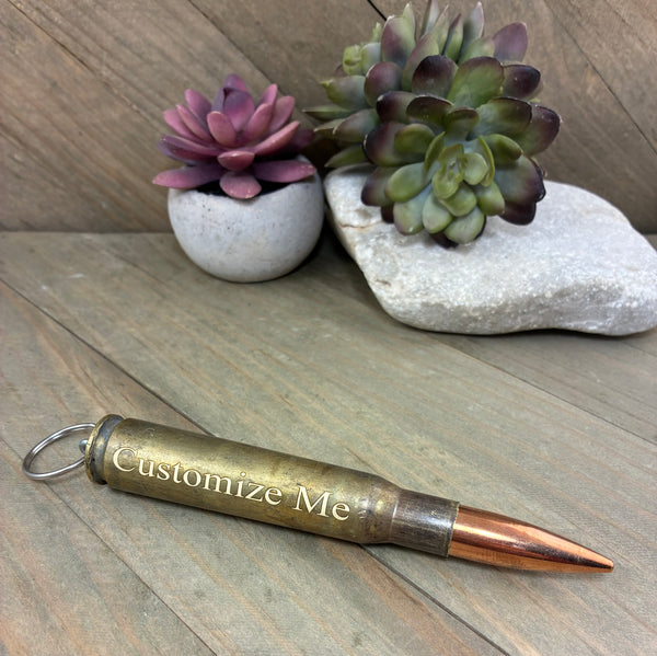 50 Caliber Antique Brass Engraved Bullet & Casing Keychain, 50 BMG, 50 Cal, DARK Engraving, Personalized, Custom, Engraving Optional (Copy)