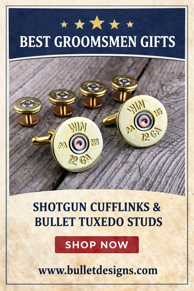 Bullet Tuxedo Studs and Shotgun Cufflinks set BRASS, 12 or 20 Gauge Shotgun Shell Cufflinks, Bullet Tuxedo Studs, Wedding, Groom, Groomsmen
