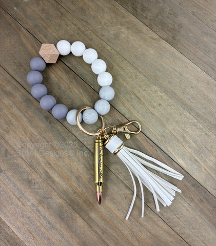Custom Engraved Brass Bullet Wristlet Keychain, DARK Laser Engraving, Silicone Bead Bracelet Keyring, Tassel, Personalized, Bridal, 223 AR15