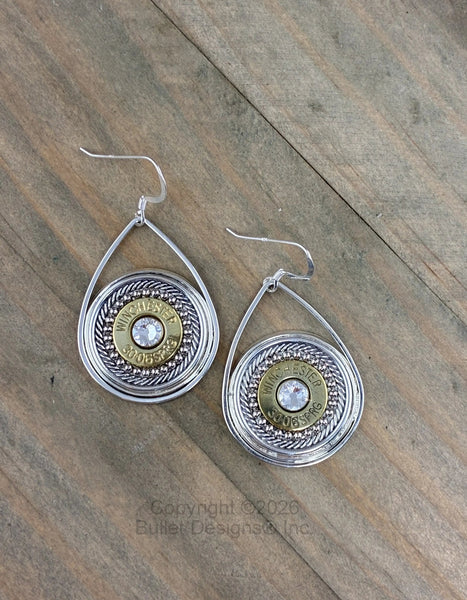 Bold & Beautiful Dangle Custom Bullet Earrings, Teardrop, Sterling Silver Earwires, 30-06, 308, 45 Auto, 270, 243