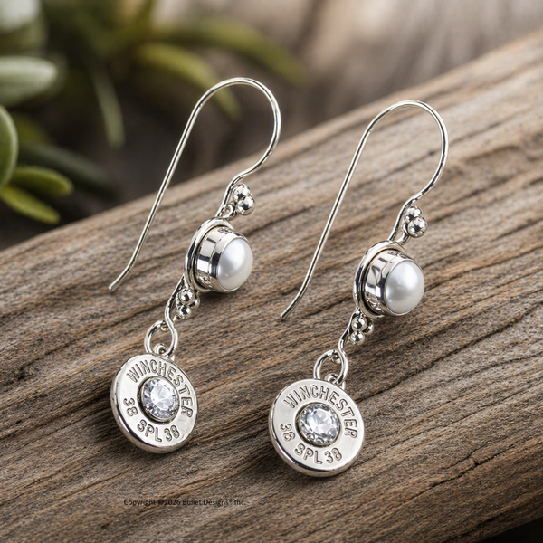 Custom Pearl & Bullet Earrings Sterling Silver Fishhook Earwires