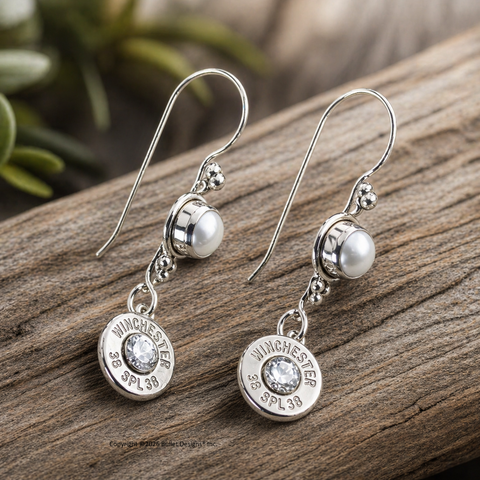 Custom Pearl & Bullet Earrings Sterling Silver Fishhook Earwires