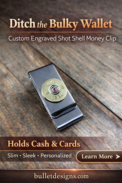 12 Gauge Shotgun Double Sided Money Clip, 20 Gauge, Custom Engraved