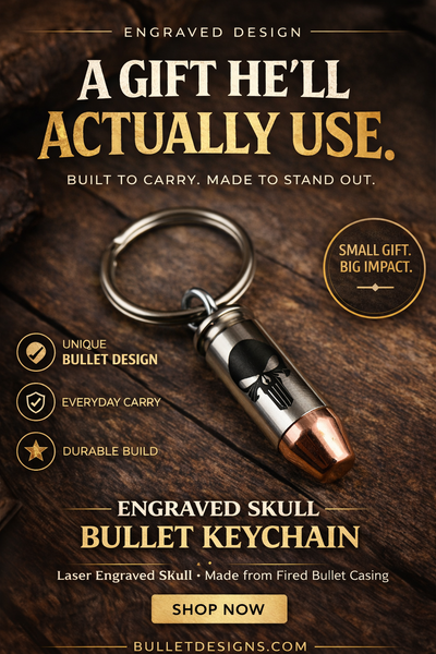 Skull Engraved Bullet Keychain Punisher Skull
