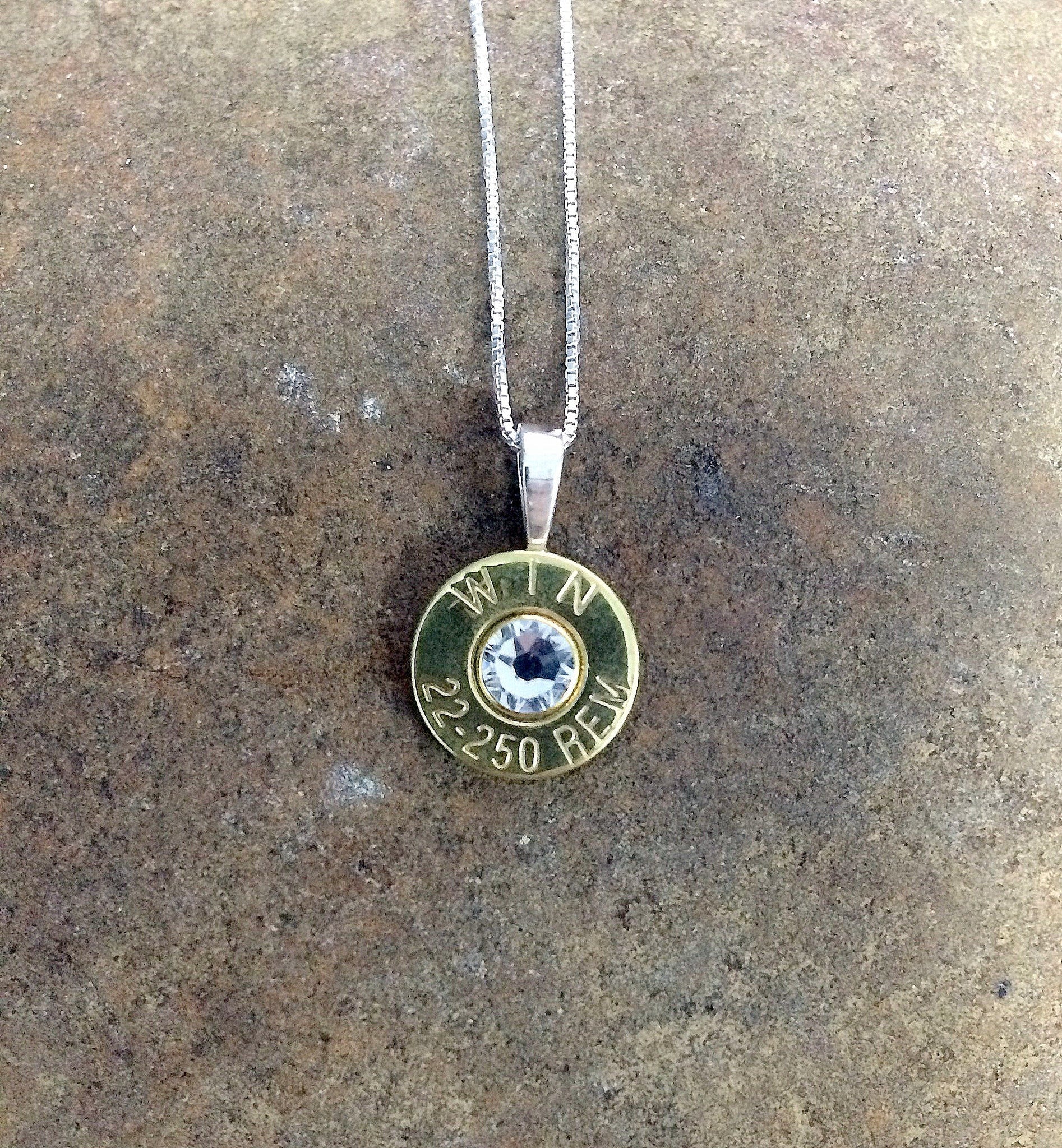 22-250 Sterling Silver Bullet Head Necklace Nickel/Brass