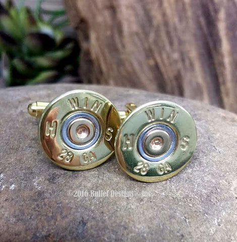 28 Gauge Shotgun Brass Bullet Cufflinks