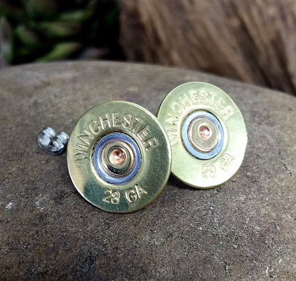 28 Gauge Brass Shotgun Stud Earrings