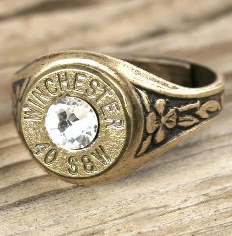 40 Caliber Bullet Ring, Antiqued Brass  Bullet Jewelry