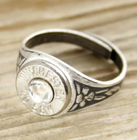 40 Caliber Bullet Ring, Antique Silver  Bullet Jewelry