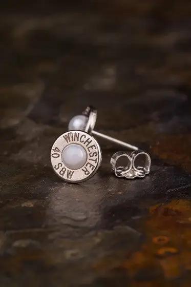 Custom Nickel Pearl Bullet Stud Earrings Sterling Silver Posts Backs