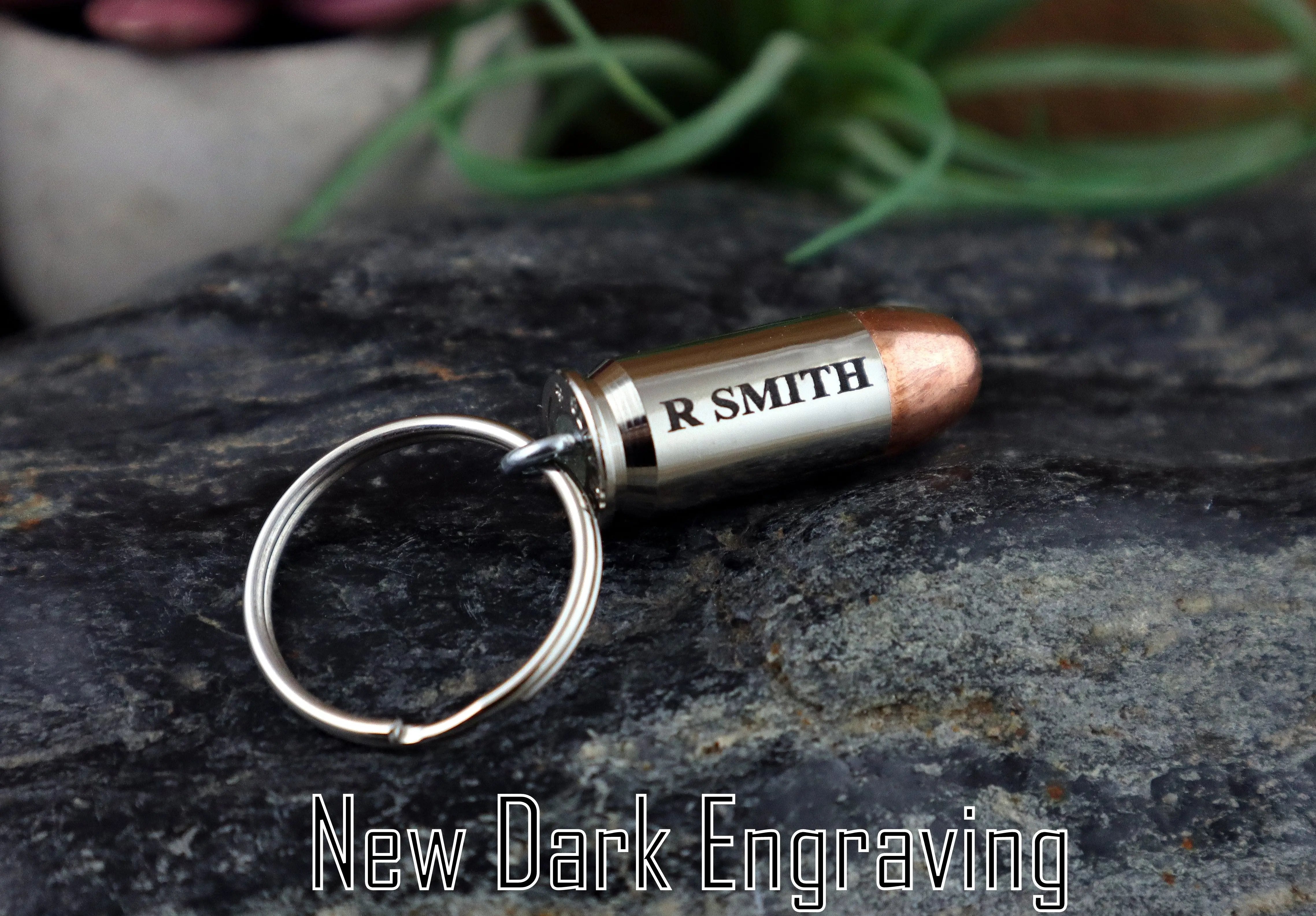Custom 45 Auto Engraved Bullet Keychain Keyring Real Bullet Bullet Designs Inc