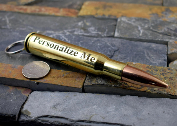 50 Caliber Engraved Bullet & Casing Keychain, 50 BMG, 50 Cal, DARK Engraving, Personalized, Custom