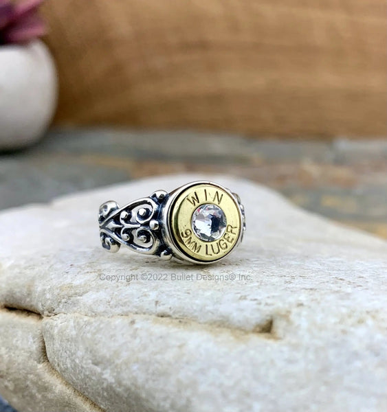 Custom Bullet Ring 9mm Brass or Nickel Sweetheart Antique Sterling Silver .925 Jewelry