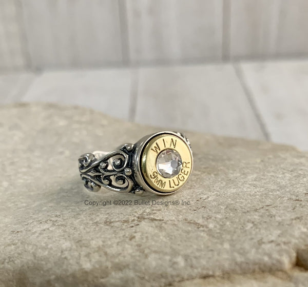 Custom Bullet Ring 9mm Brass or Nickel Sweetheart Antique Sterling Silver .925 Jewelry