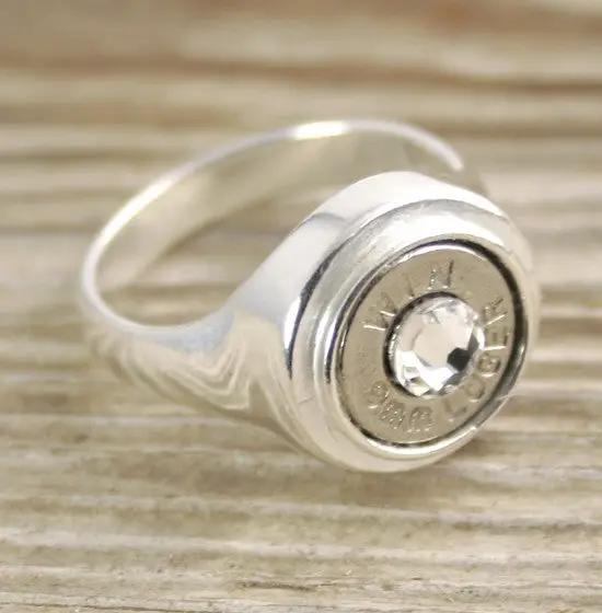 9mm Bullet Ring Sterling Silver Inlaid Real Bullet Bullet Designs® Inc.