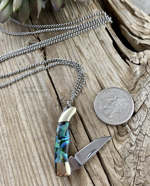 Abalone Rough Rider Knife Necklace, Ryder