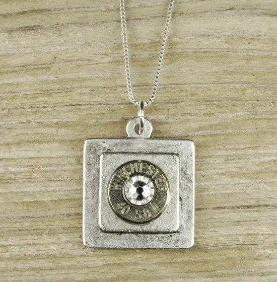 Antiqued Silver Plated Square Bullet Necklace