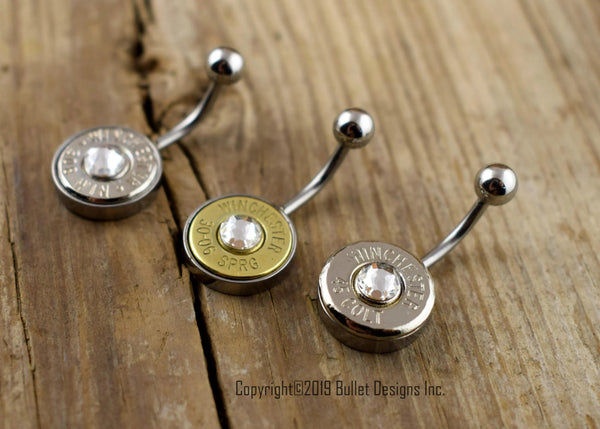 Bullet Belly Ring- Colt 45, 308, 30-06, 270, 243, 6.5 Creedmoor, 45 Auto, 7mm-08, 22-250 NON-DANGLE
