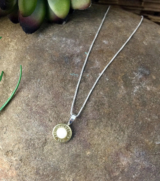 Brass Pearl Sterling Silver Bullet Head Necklace