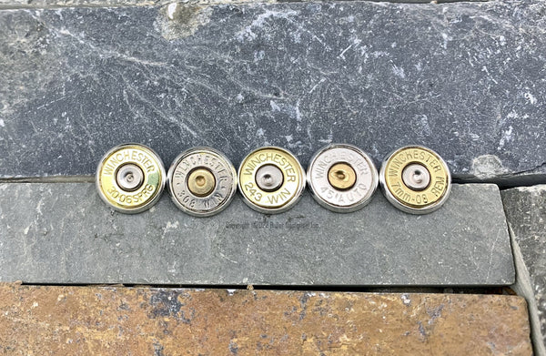 Custom Bullet Buttons, Set of 5, Bullet Jewelry, Sewing Notions, Seamstress Unique, 308, 30-06, 270, 7mm-08, 6.5 Creedmoor, 243, 45 Auto ACP Button
